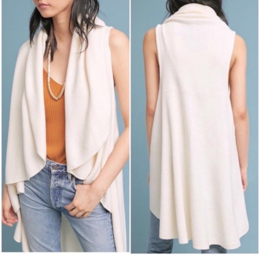 Anthropologie Cream Sleeveless Drape Vest